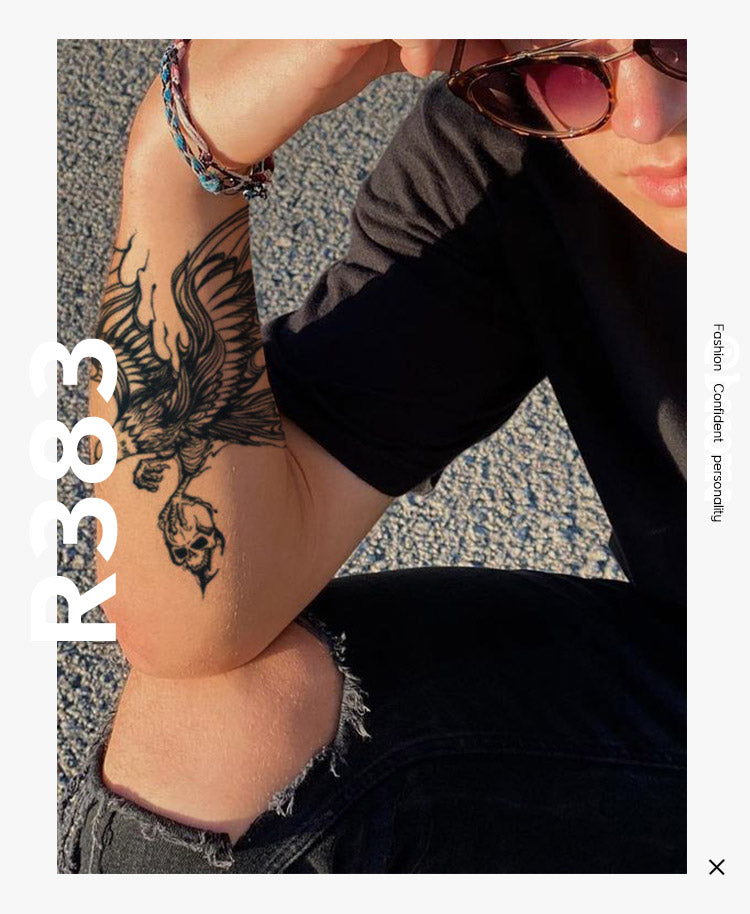 Realistic eagle semi permanent tattoo applied on arm or chest, large 120x180mm design.